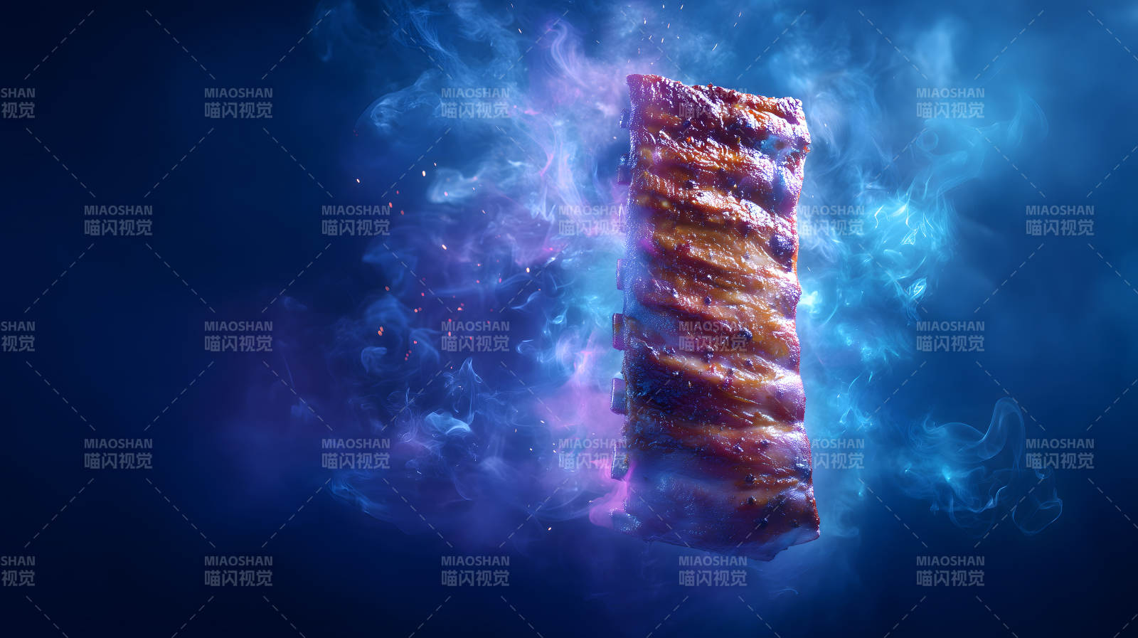 烤排骨在烟雾中漂浮图片