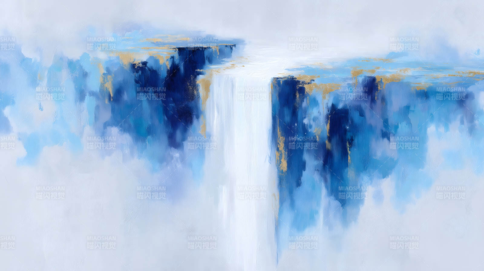 抽象蓝调风景画金箔点缀图片