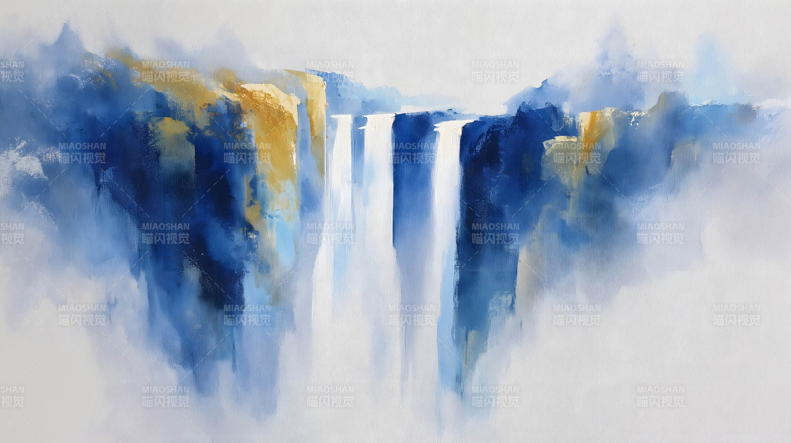 抽象瀑布蓝色金黄色风景画图片