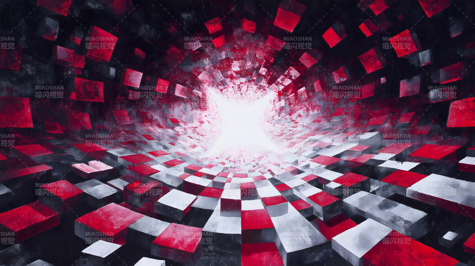 抽象的红色方形涌向光图片