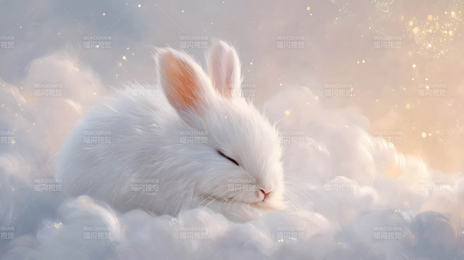 可爱兔兔云朵休憩唯美意境图片