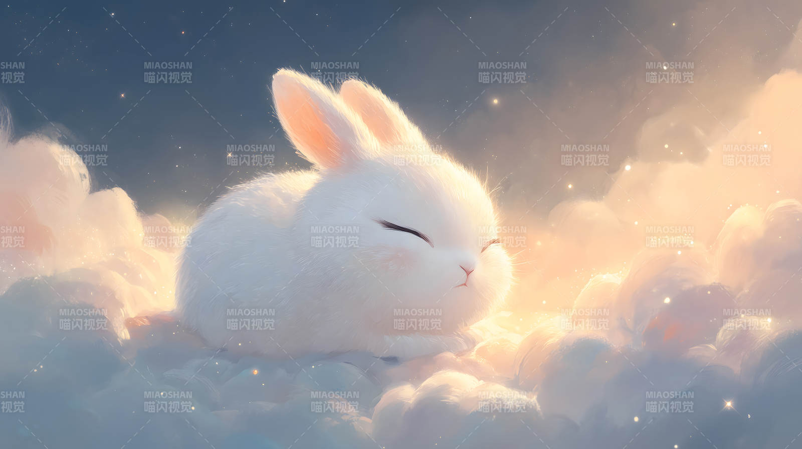 梦幻兔子云中休憩图图片