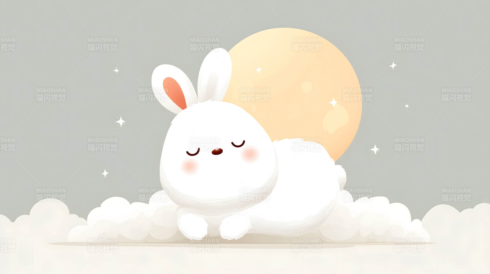 可爱兔子静卧云端月下图片