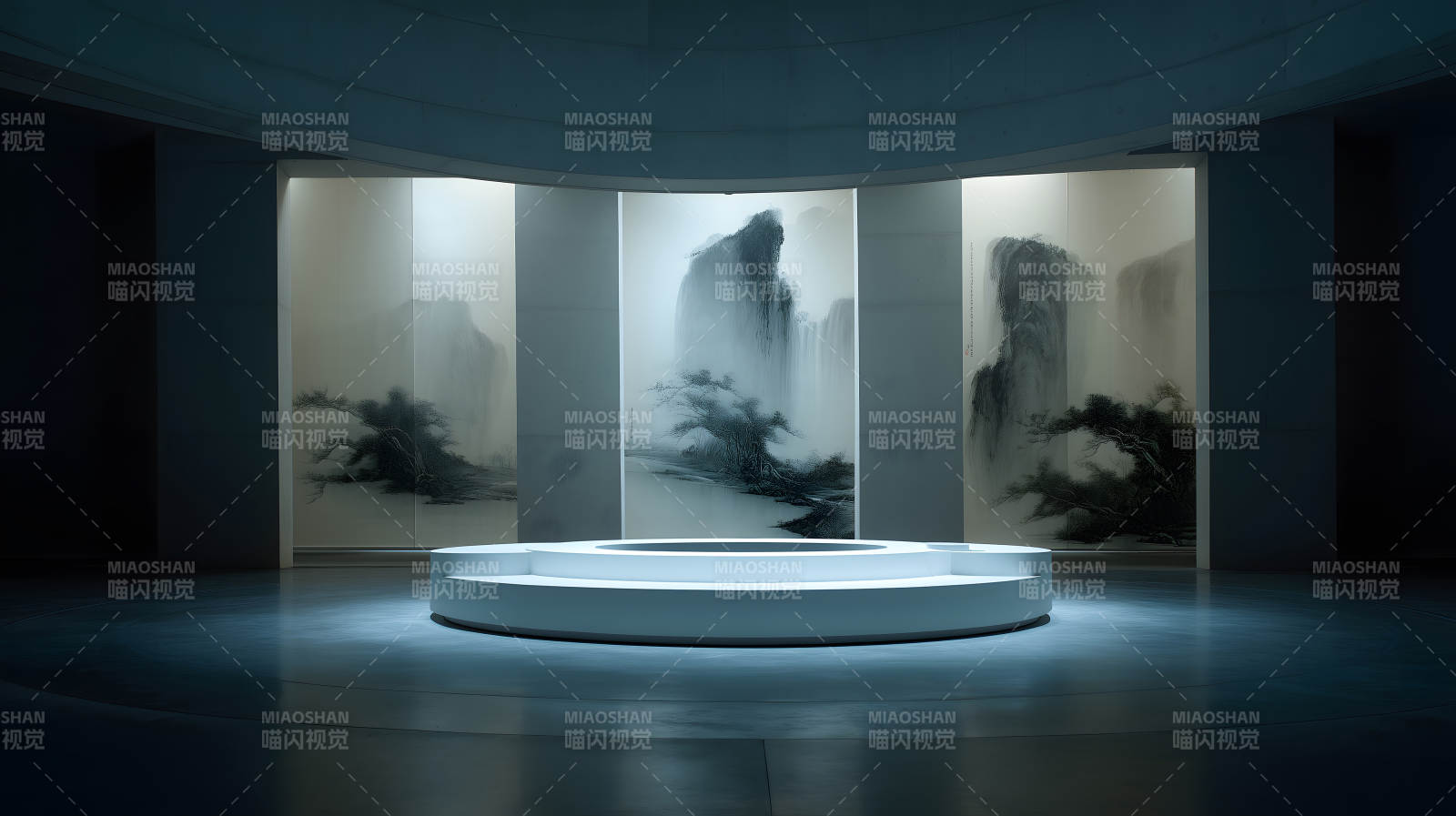 艺术展览空间的水墨画装置图片