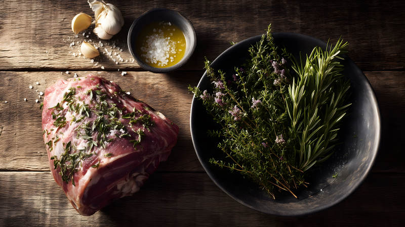 食材摆拍预备烤肉的场景图片