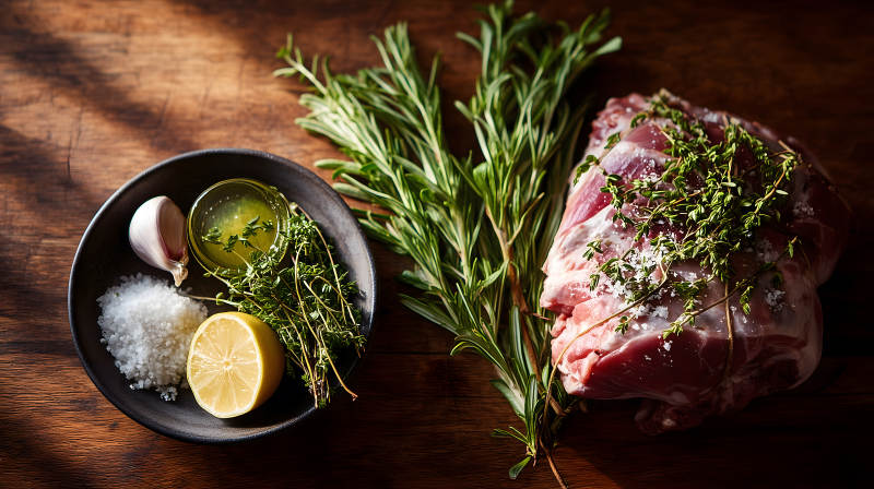 烤羊腿食材组合准备图片