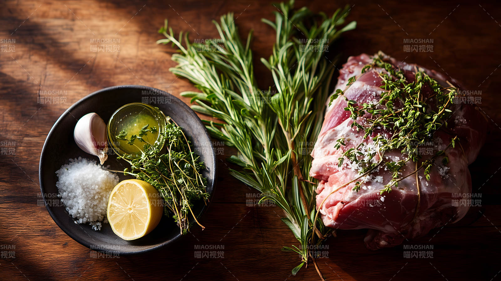 烤羊腿食材组合准备图片