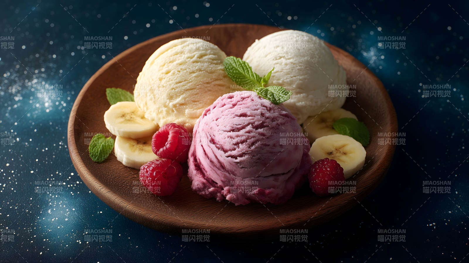 冰淇淋水果拼盘甜蜜诱人图片