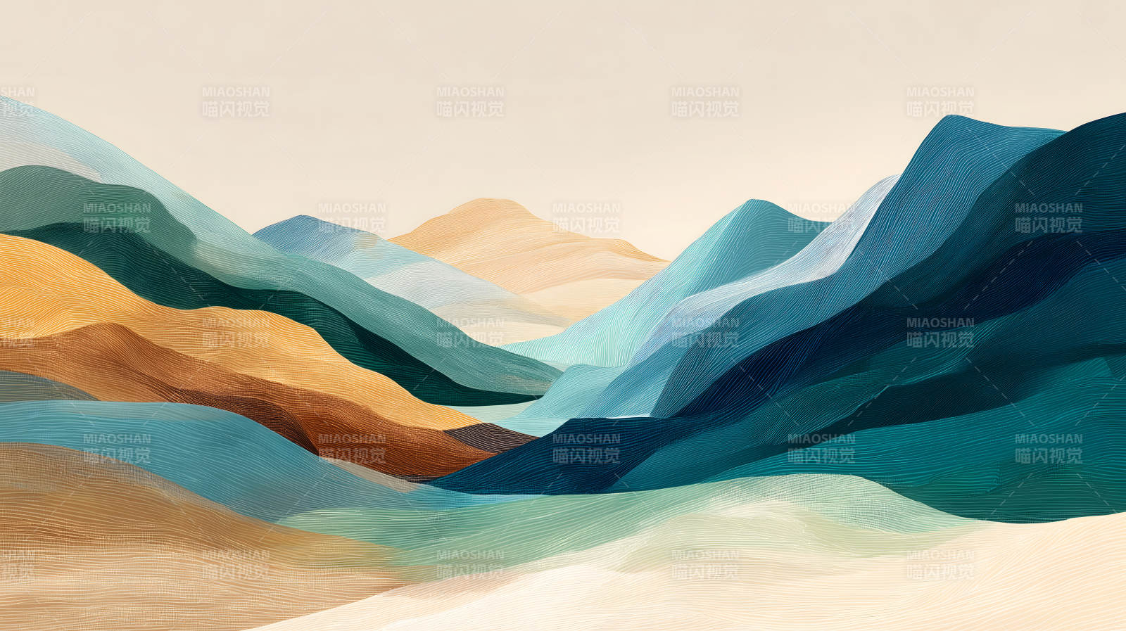 抽象山水画呈现层峦叠嶂的景象图片