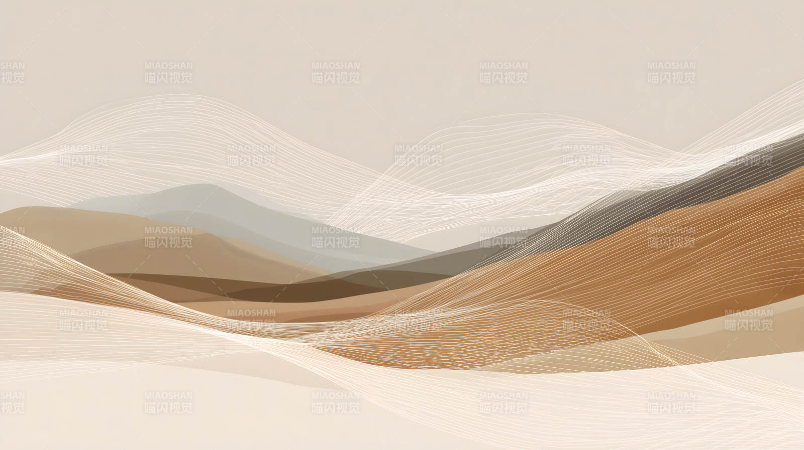 抽象风景画简约山峦线条图片