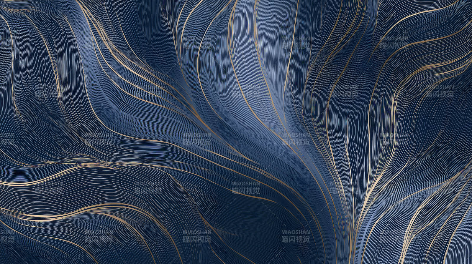 蓝金线条流动抽象艺术图片