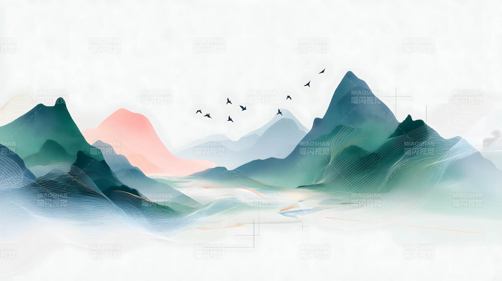 水墨山水风景画意境悠远图片