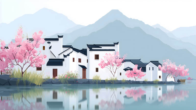 水乡古镇春意盎然图片