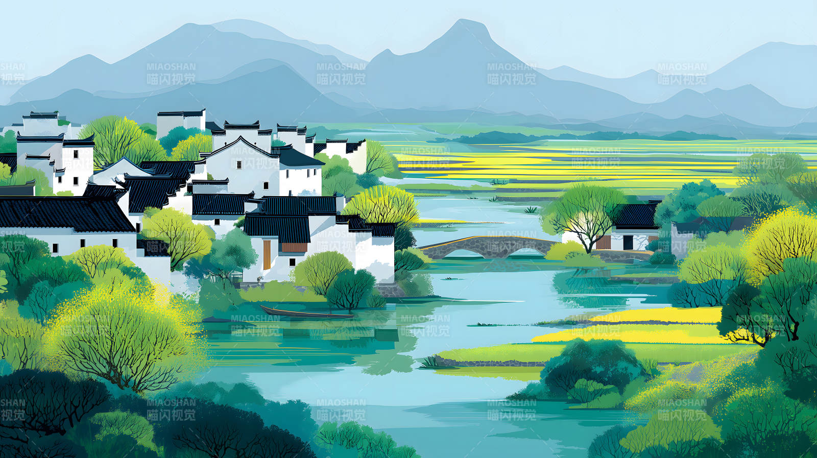 风景如画的乡村水乡人家图片