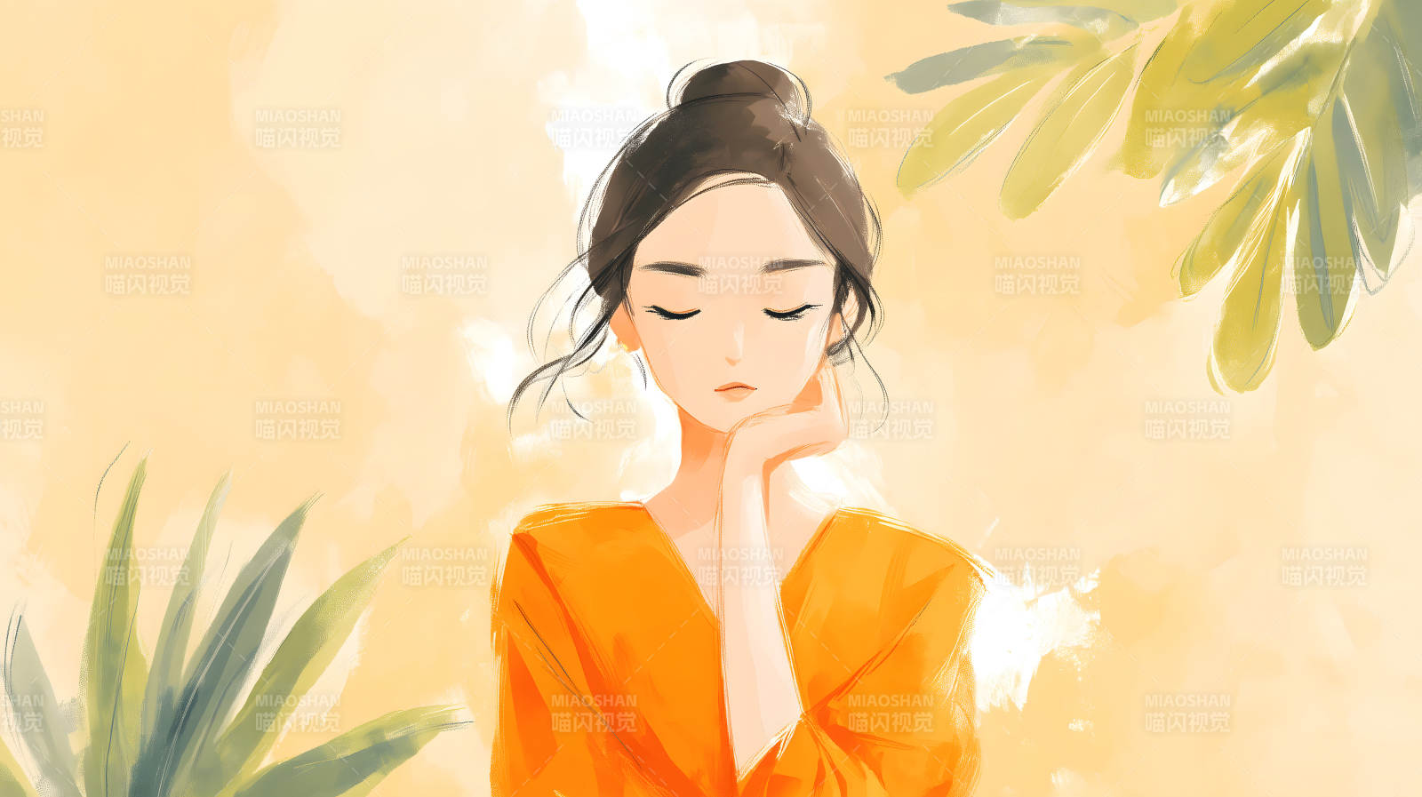 静谧的女子阳光下的沉思图片