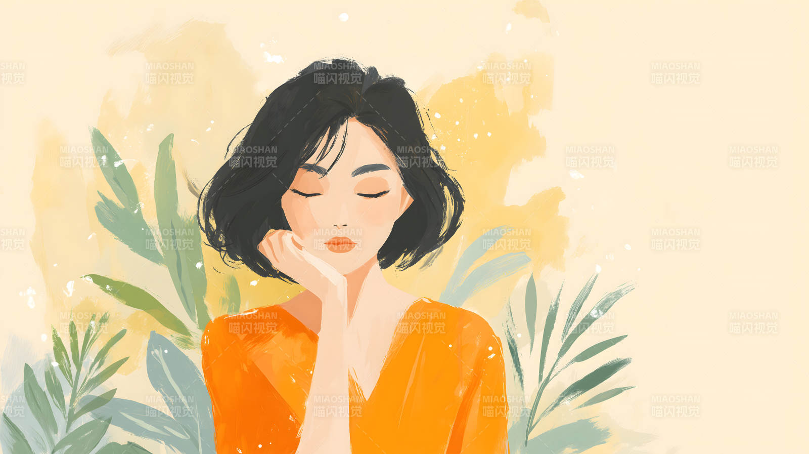 女孩沉思艺术绘画风景图片