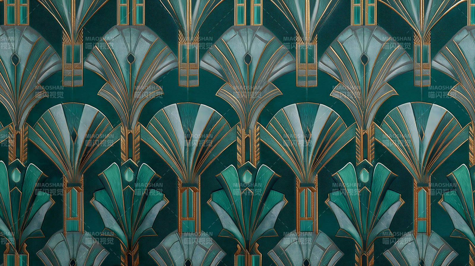 ArtDeco风格的翠绿色几何图案图片