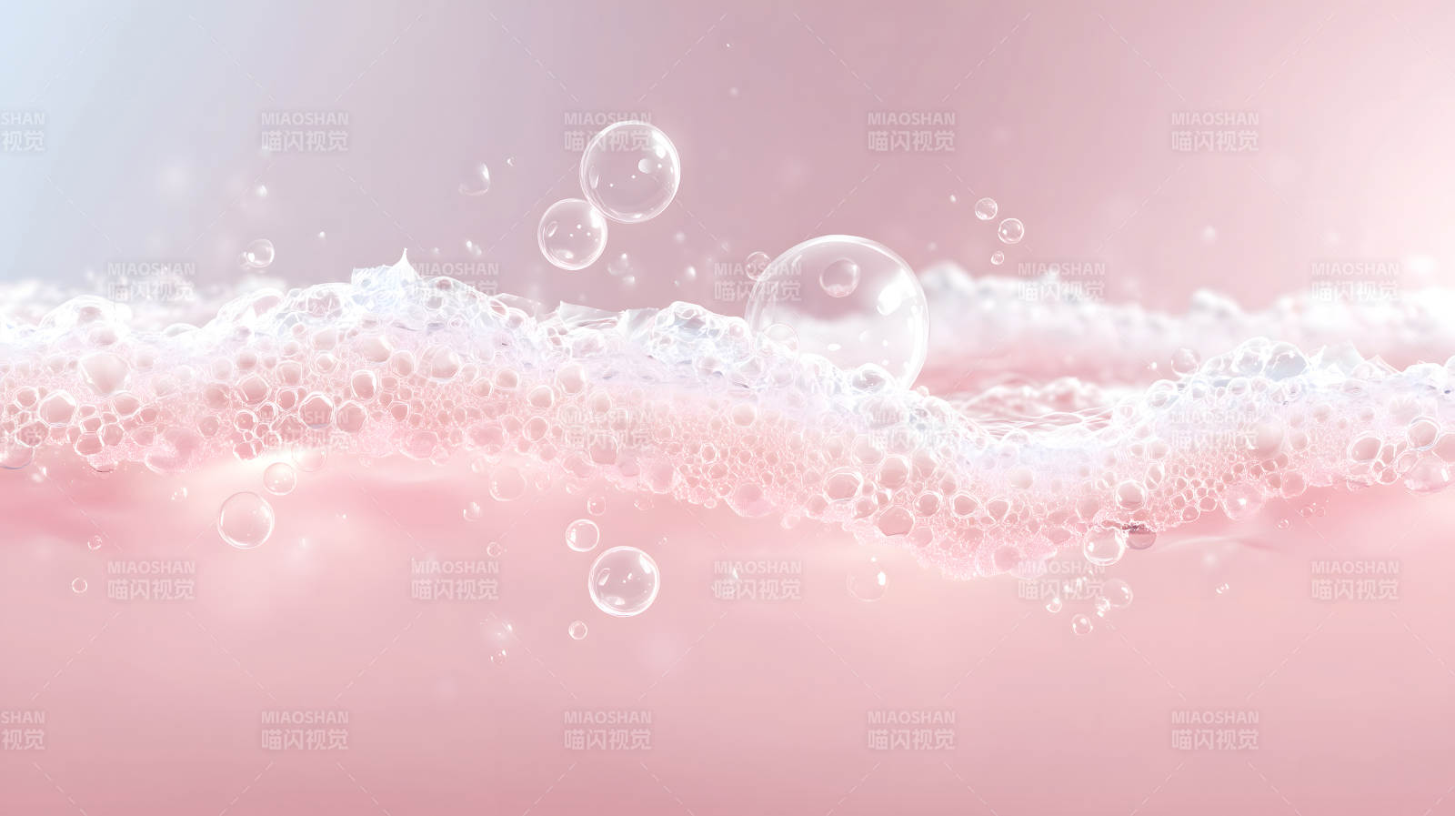粉色泡沫与晶莹泡泡的梦幻场景图片