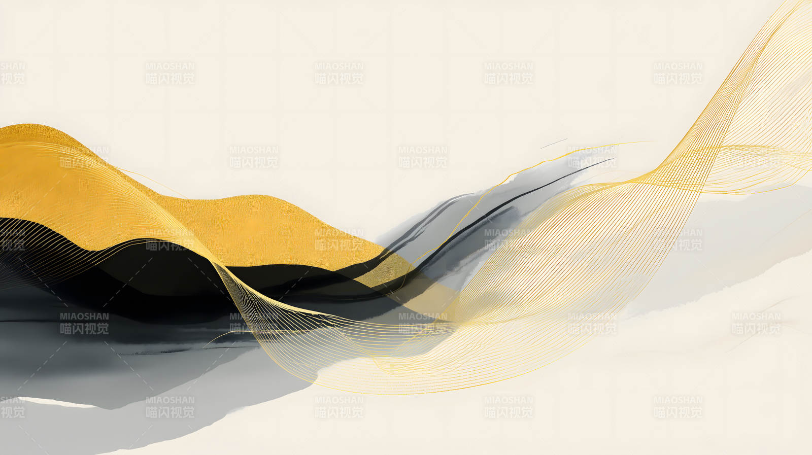 抽象金色线条与水墨背景的艺术作品图片