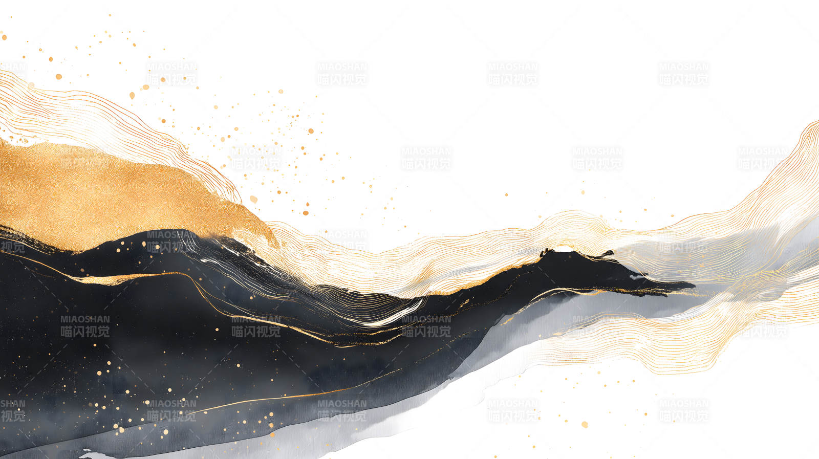 抽象山水画金色墨水背景图片