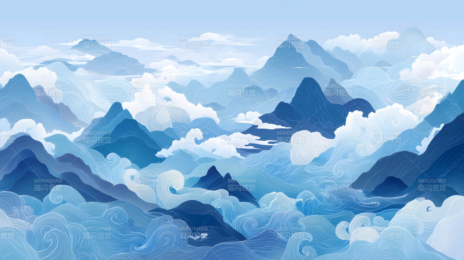 水墨山水画缥缈云雾间图片