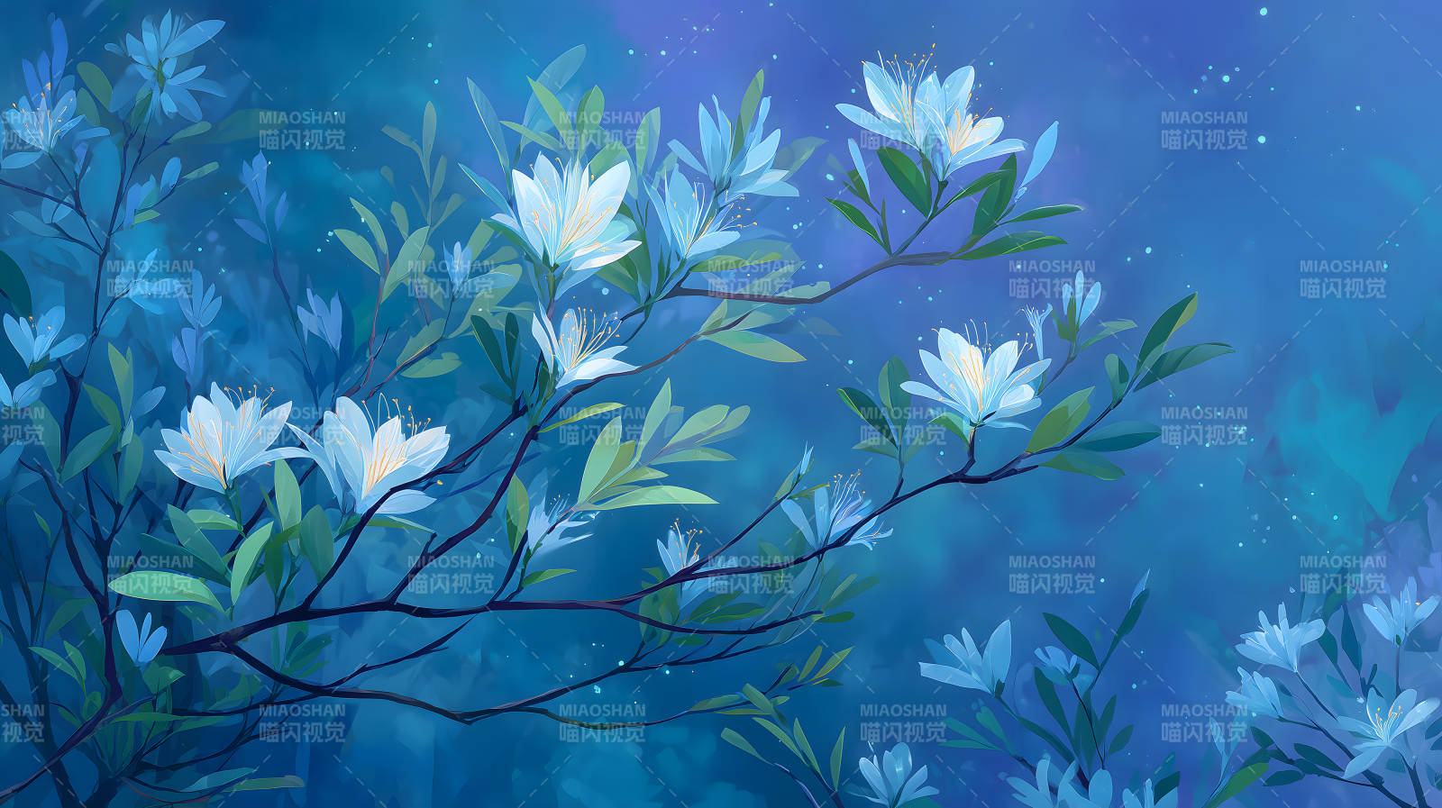 夜色花影：静谧蓝调的唯美意境图片