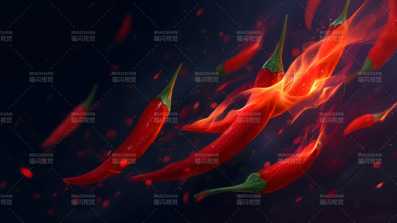 辣椒燃烧火焰呈现视觉冲击图片