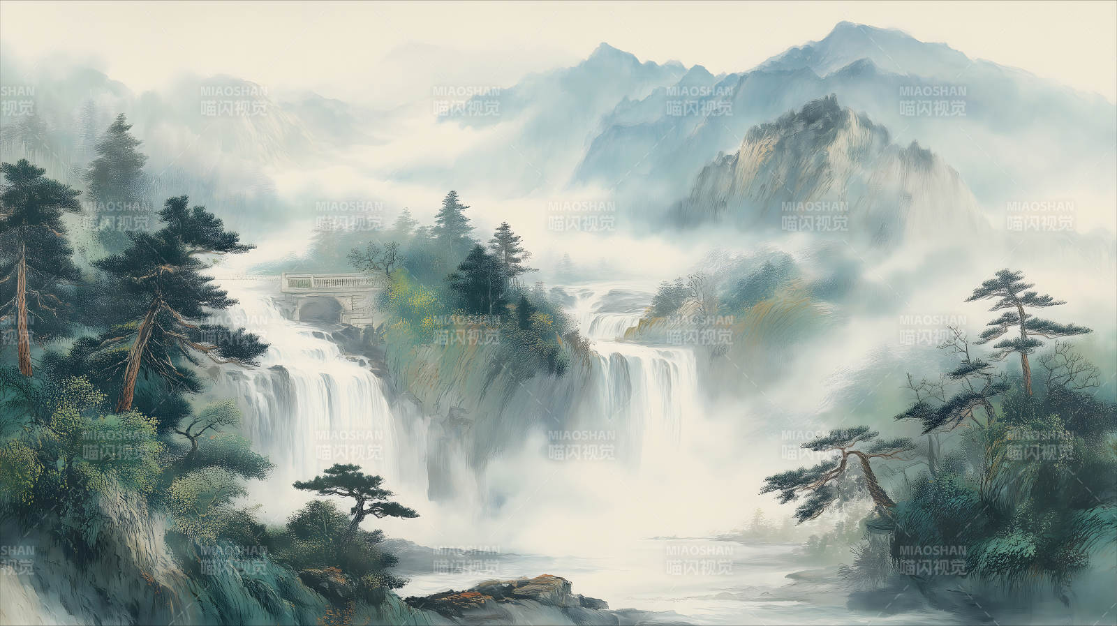 山水瀑布仙境图图片