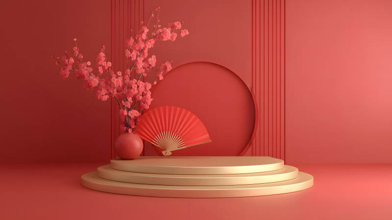 红色主题的艺术摆设场景图片