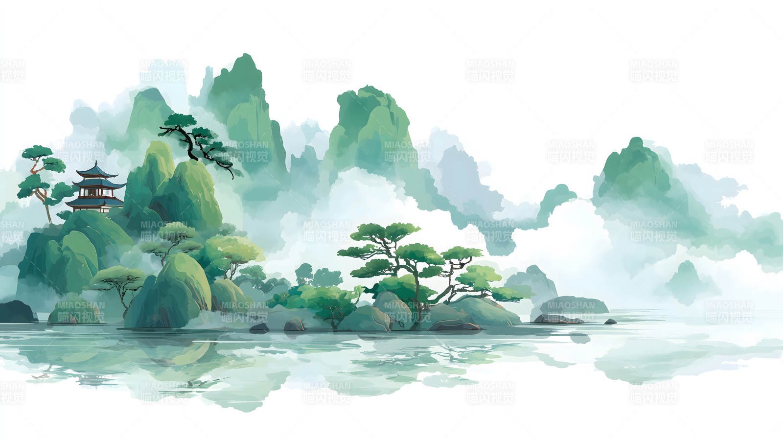 水墨山水画意境悠远景色宜人图片