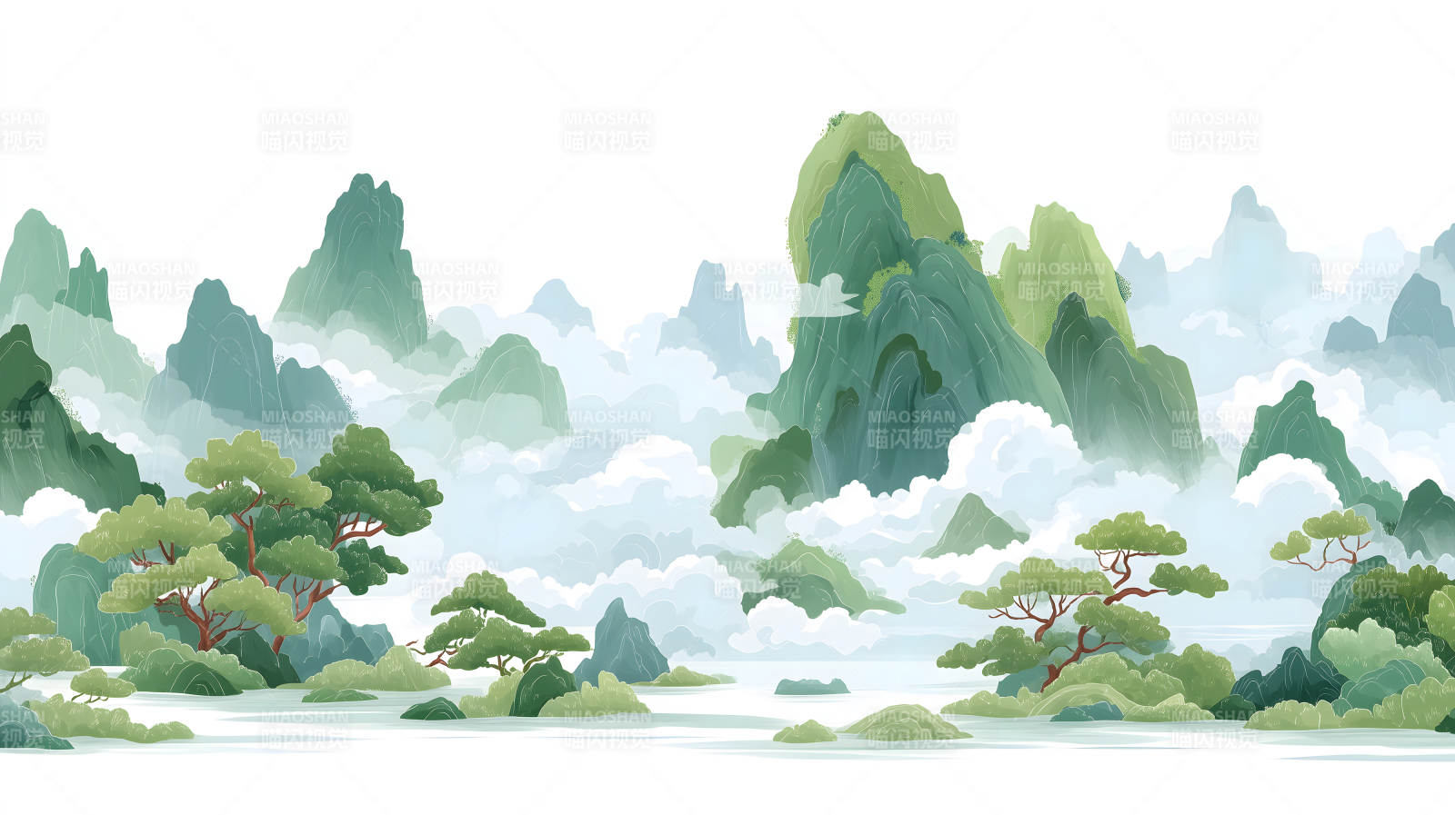 山水写意风景画云雾缭绕意境美图片