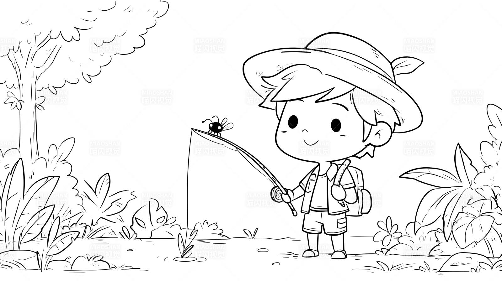 男孩钓鱼卡通图图片