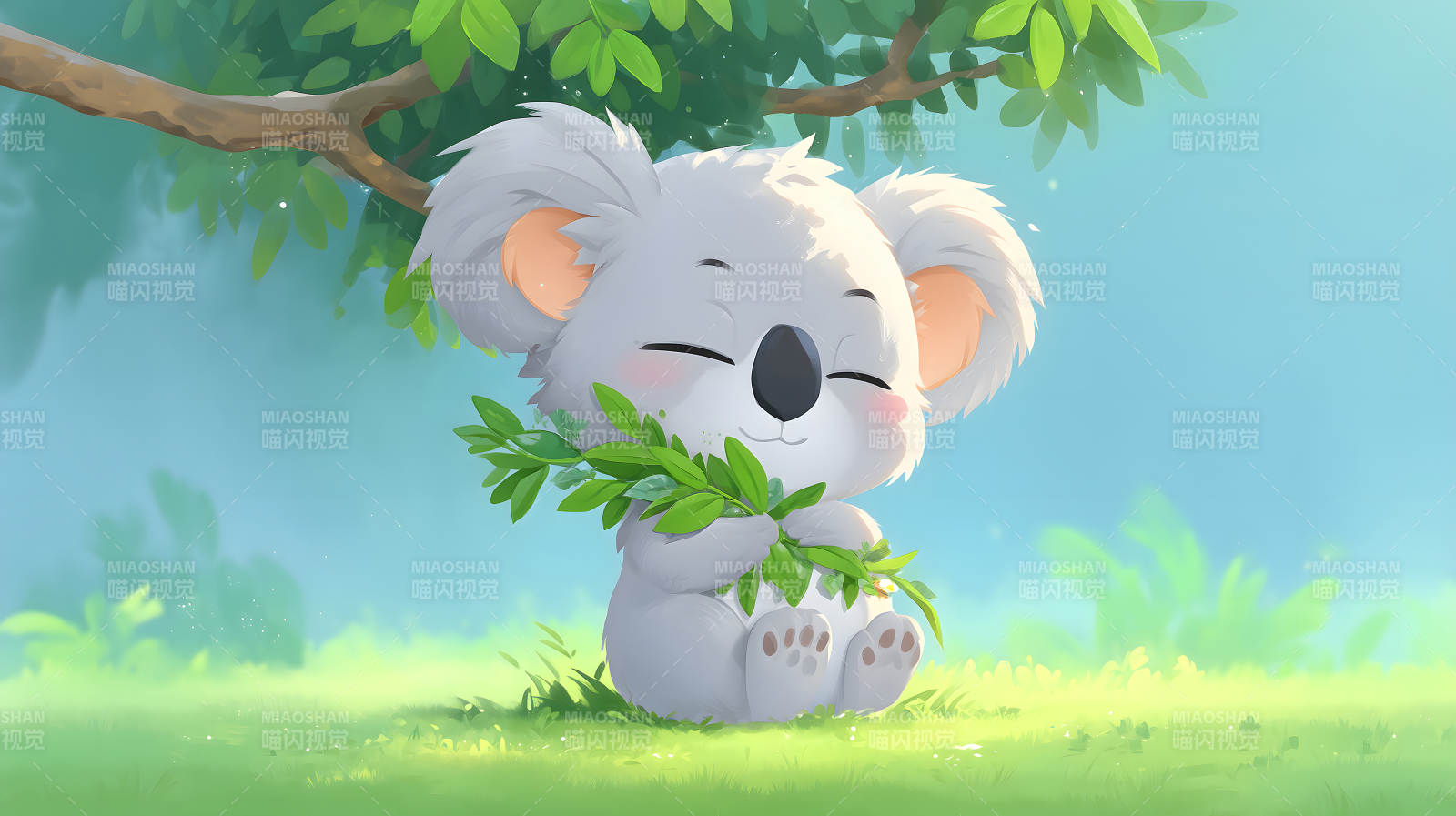 可爱考拉吃树叶图片