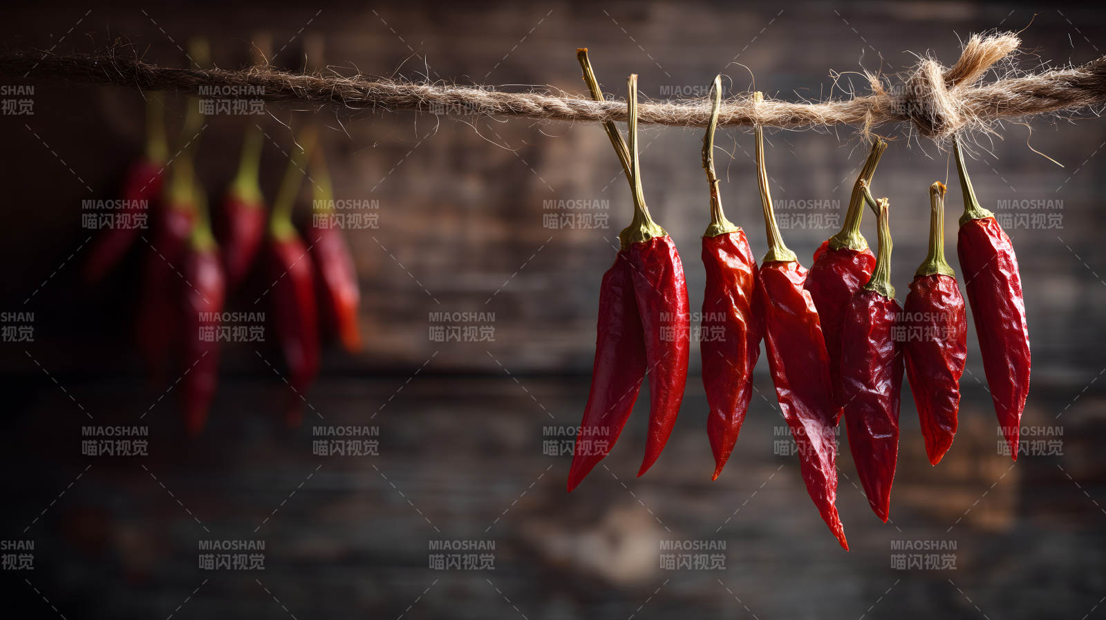 红辣椒晾晒木质背景图片