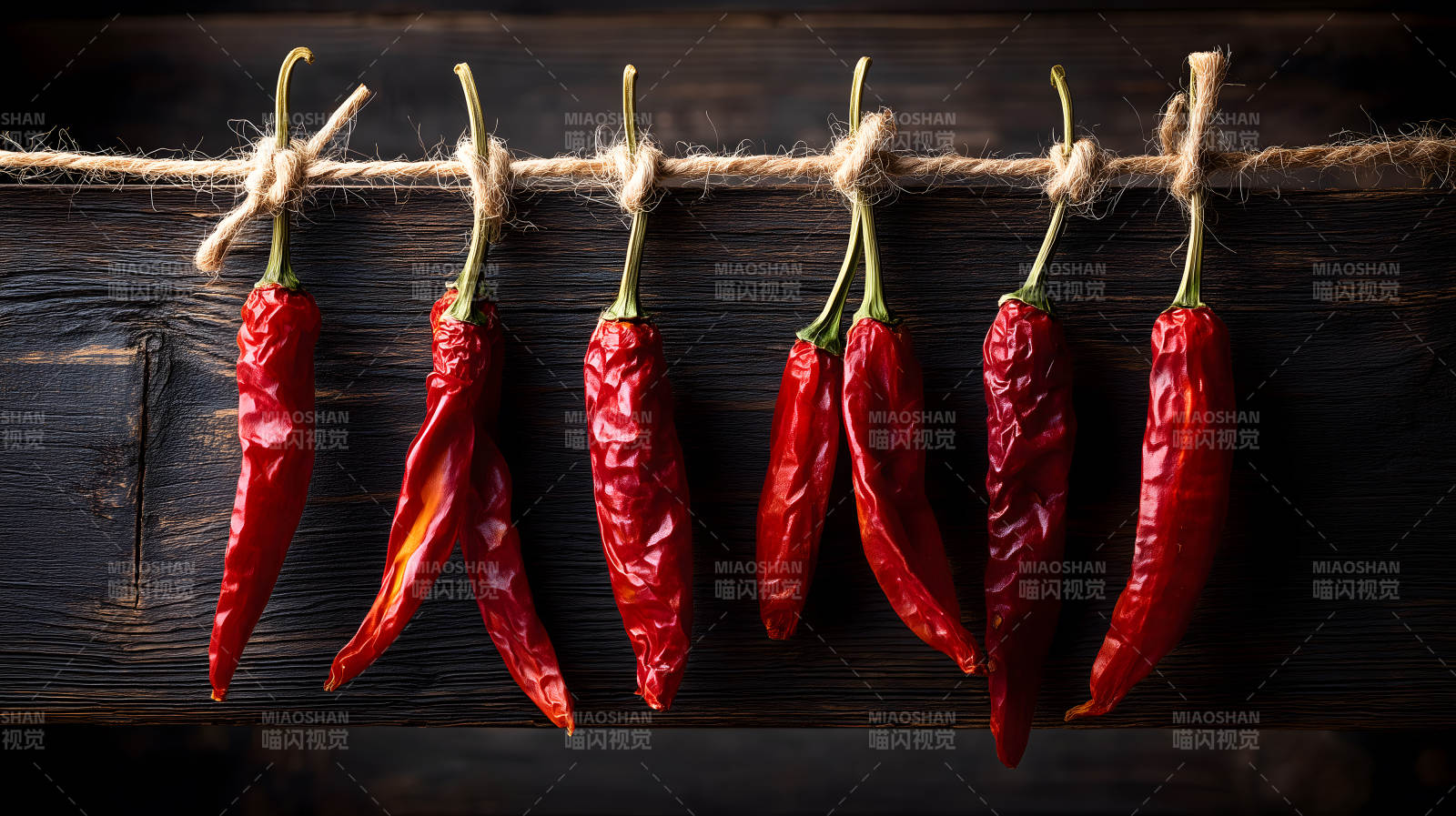 红辣椒悬挂在木板上图片