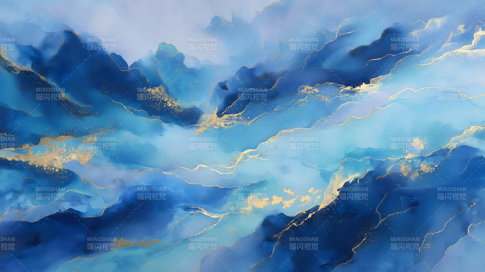 水墨蓝金色抽象画作图片