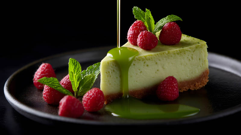 抹茶芝士蛋糕配覆盆子图片