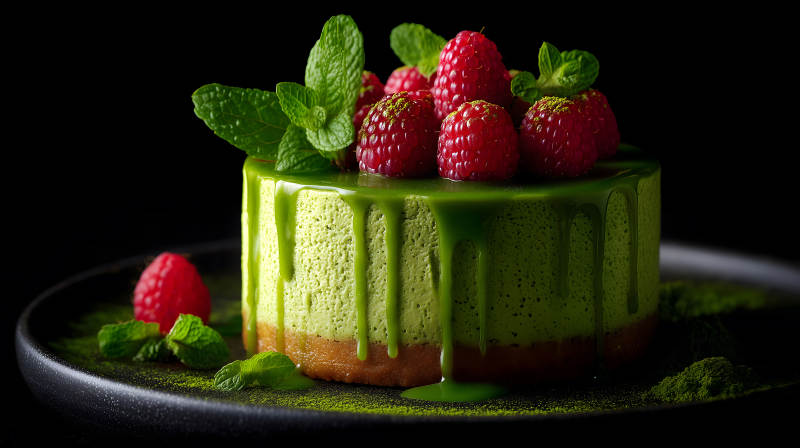 抹茶覆盆子蛋糕细节展示图片
