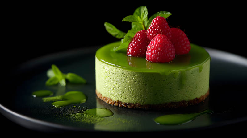 抹茶甜点配覆盆子图片