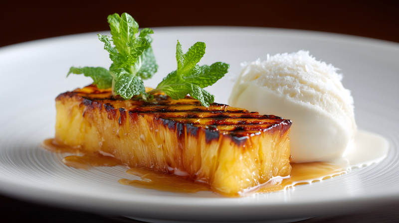 烤菠萝配冰淇淋图片