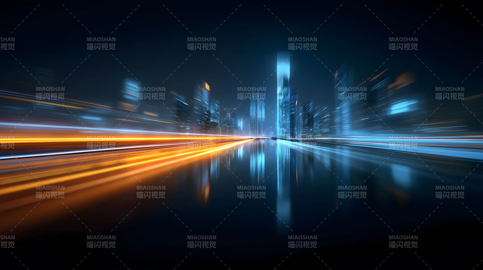 夜幕下未来城市光影流转图片