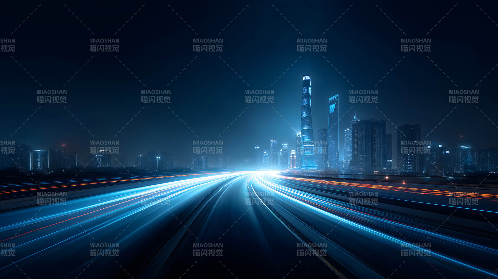 夜景城市车流穿梭赛博朋克风图片