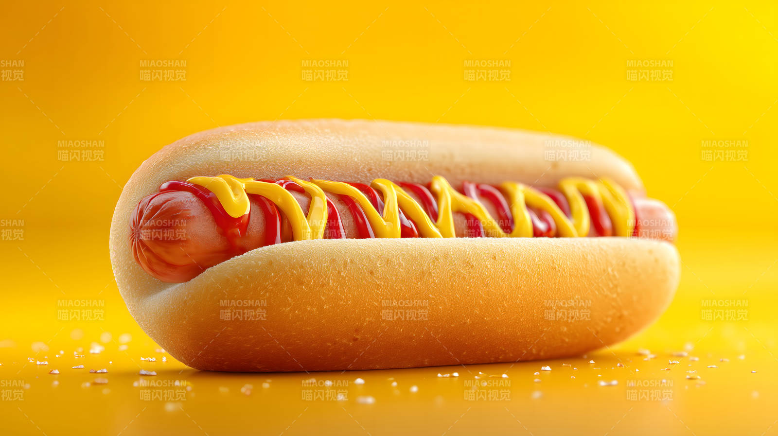 热狗特写黄色背景图片