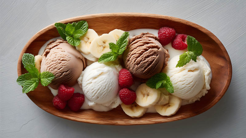 美味冰淇淋甜点搭配水果图片