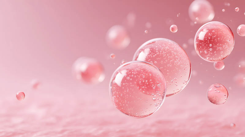 粉色气泡悬浮于粉色背景中图片