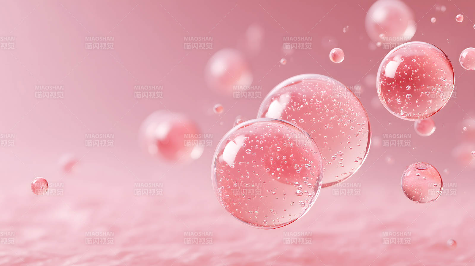 粉色气泡悬浮于粉色背景中图片