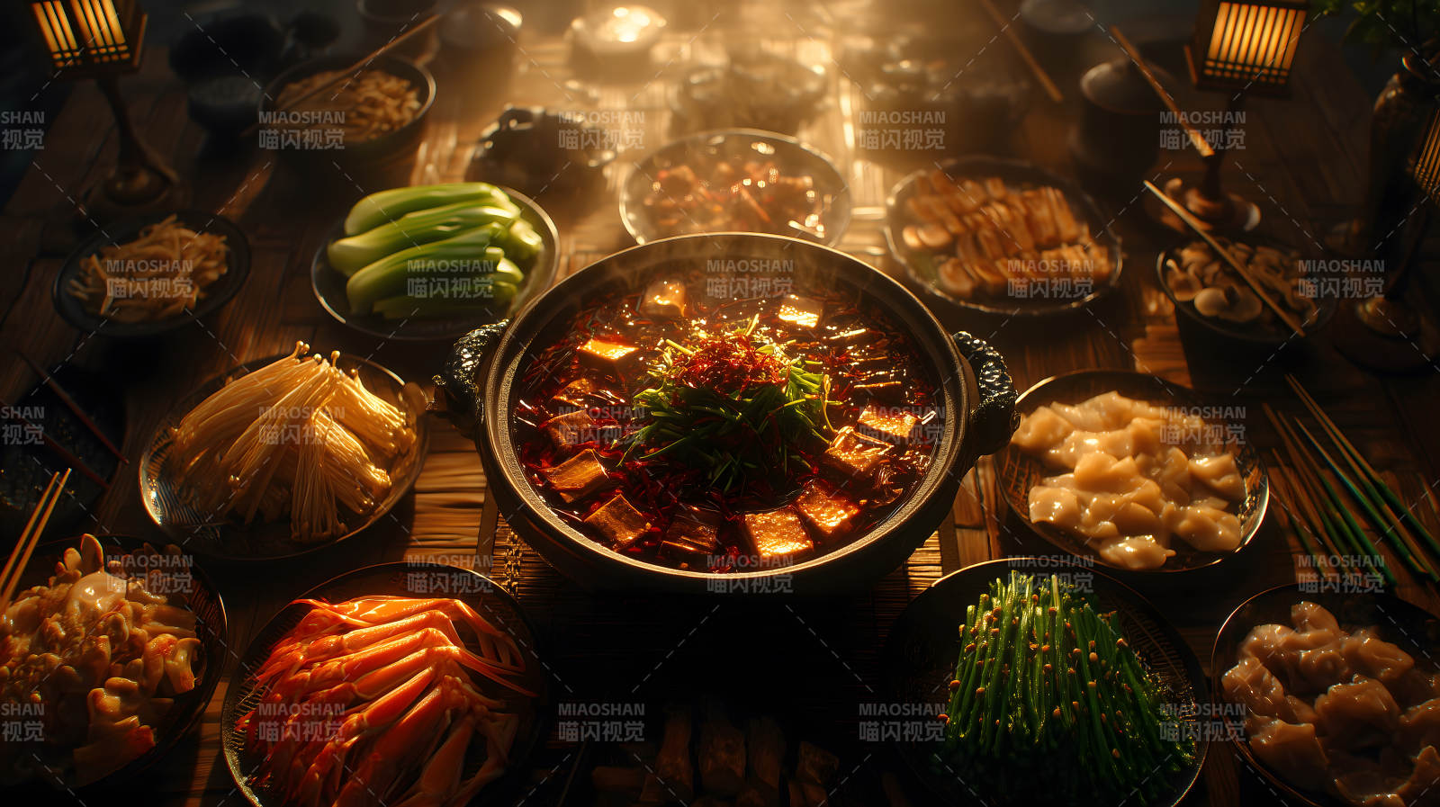 丰盛的火锅盛宴美味佳肴摆满桌面图片