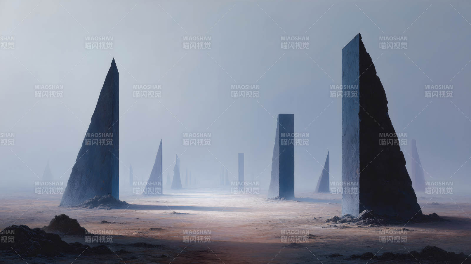 巨石阵列在迷雾中伫立图片