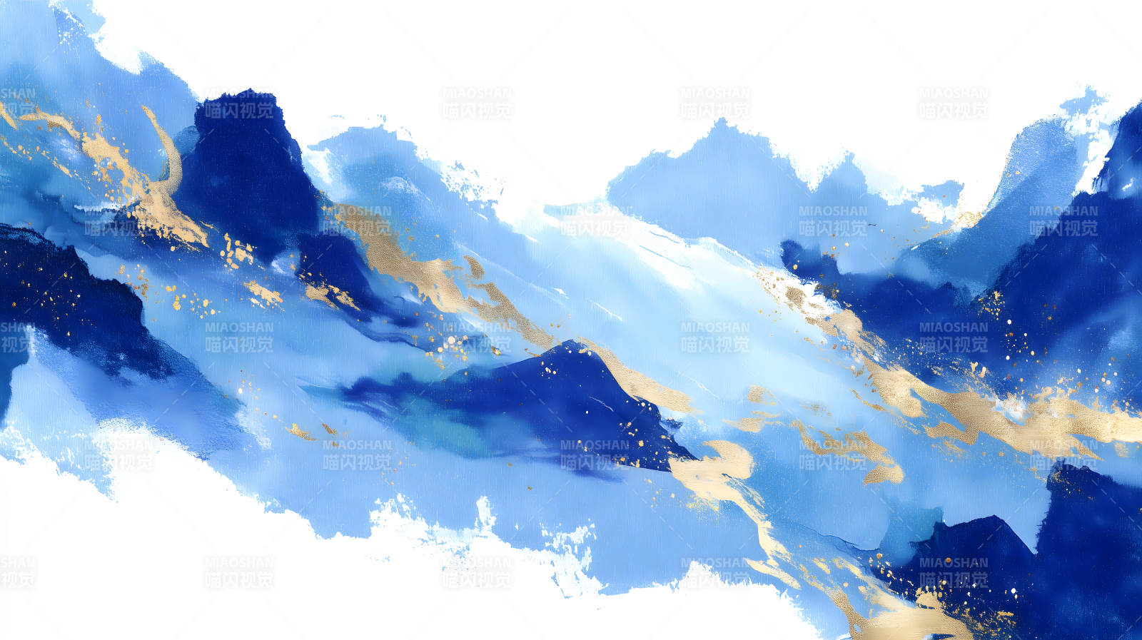 蓝色抽象画金色点缀唯美意境图片