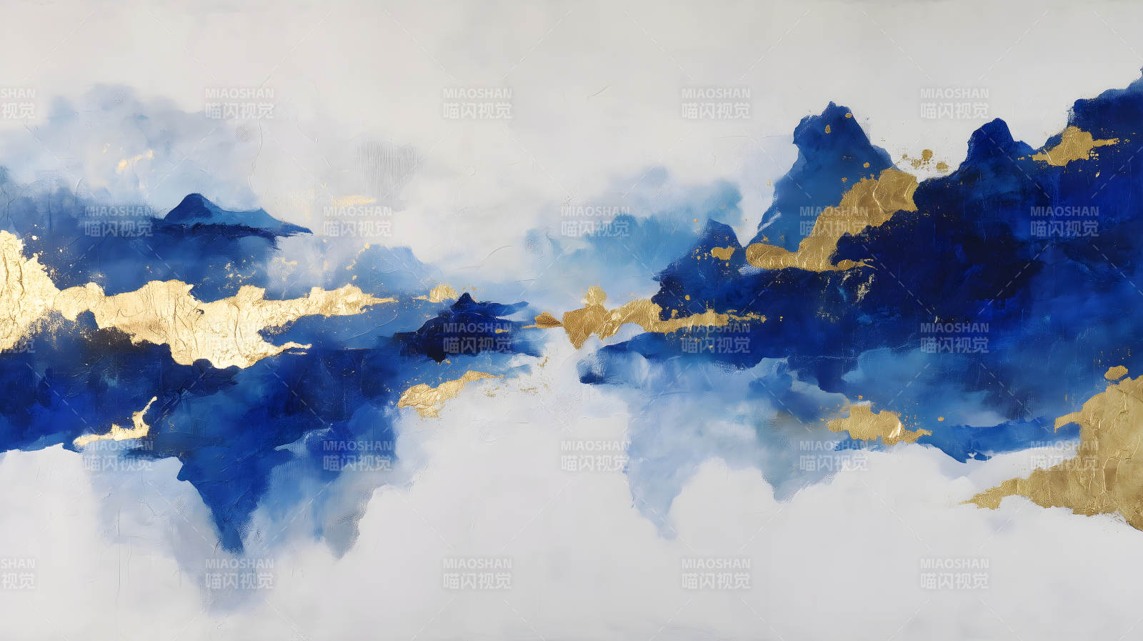 蓝金抽象山水画作图片